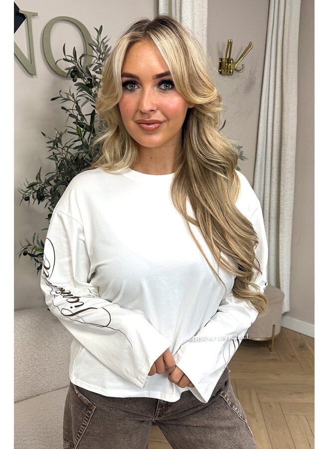 WHITE - 'SIGNATURE LONGSLEEVE' - PRINTED SLEEVES LONGSLEEVE TOP