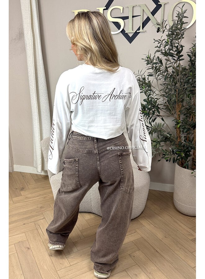 WHITE - 'SIGNATURE LONGSLEEVE' - PRINTED SLEEVES LONGSLEEVE TOP
