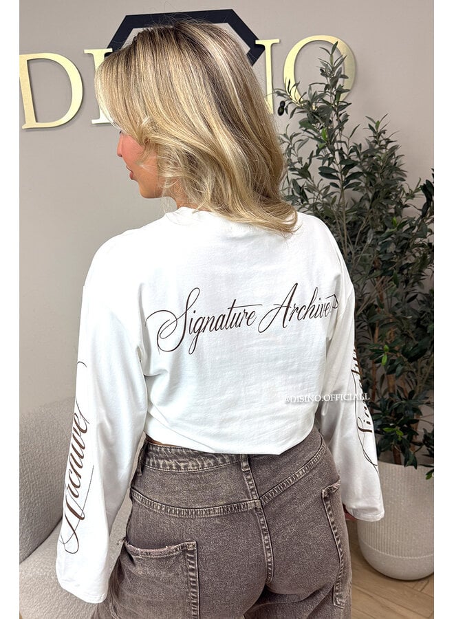 WHITE - 'SIGNATURE LONGSLEEVE' - PRINTED SLEEVES LONGSLEEVE TOP