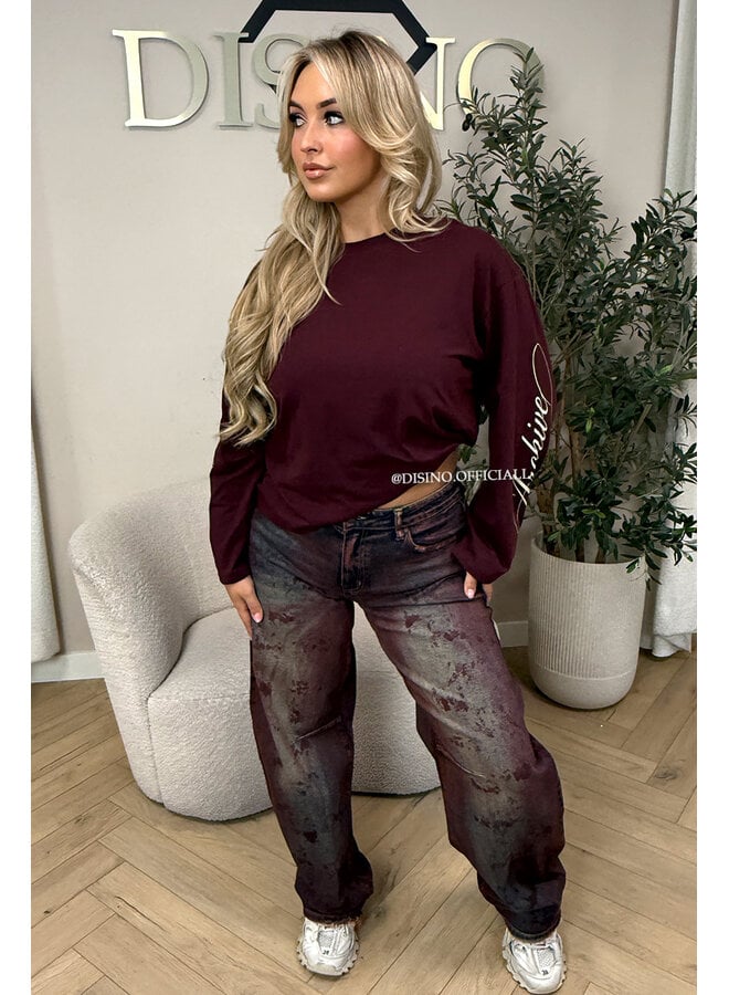 BURGUNDY - 'SIGNATURE LONGSLEEVE' - PRINTED SLEEVES LONGSLEEVE TOP