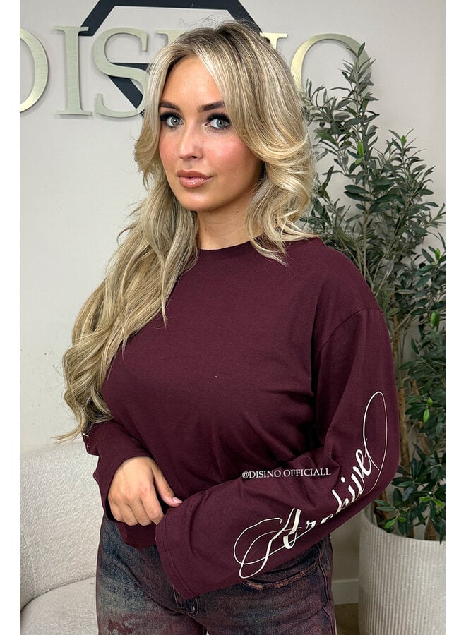 BURGUNDY - 'SIGNATURE LONGSLEEVE' - PRINTED SLEEVES LONGSLEEVE TOP