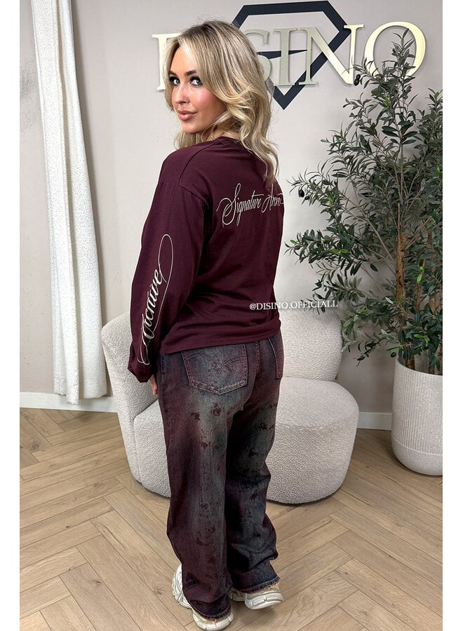 BURGUNDY - 'SIGNATURE LONGSLEEVE' - PRINTED SLEEVES LONGSLEEVE TOP