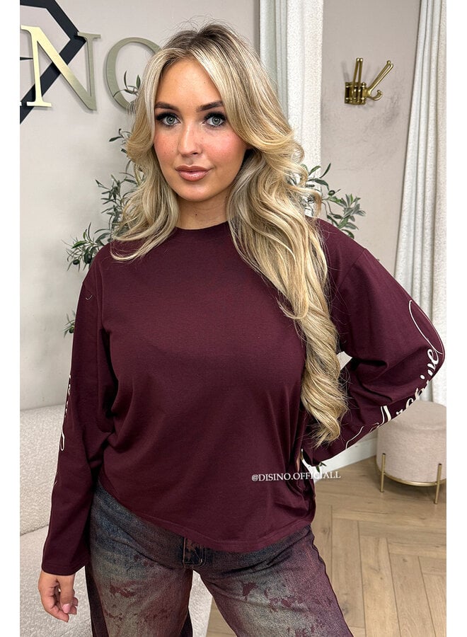 BURGUNDY - 'SIGNATURE LONGSLEEVE' - PRINTED SLEEVES LONGSLEEVE TOP