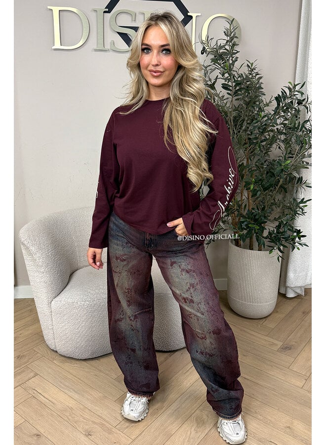 BURGUNDY - 'SIGNATURE LONGSLEEVE' - PRINTED SLEEVES LONGSLEEVE TOP