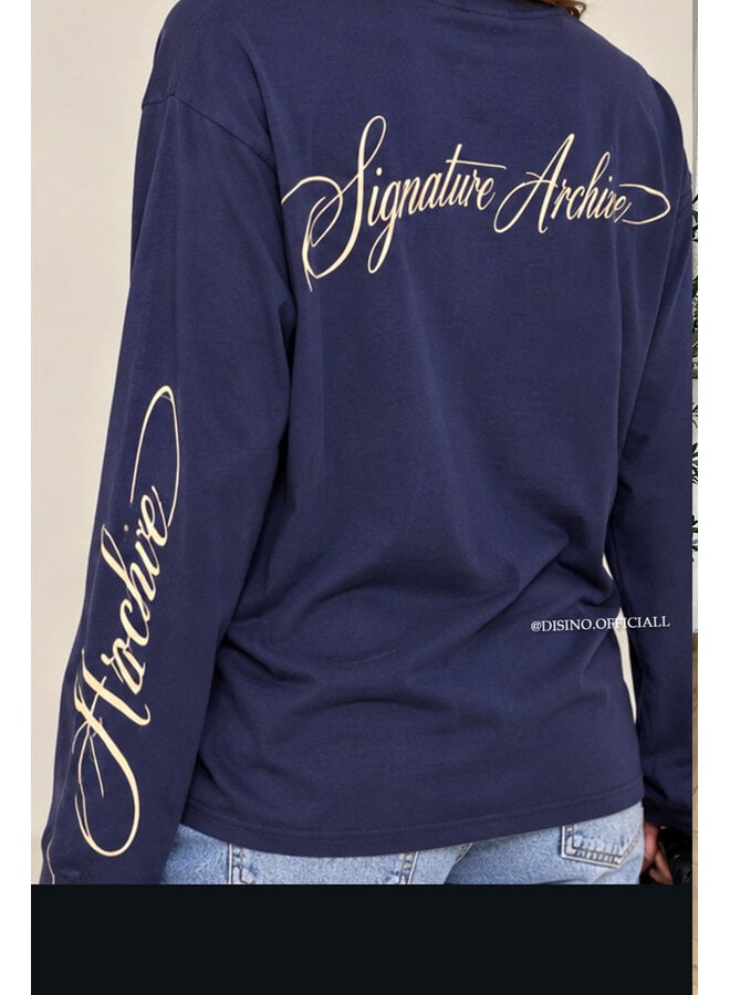 NAVY BLUE - 'SIGNATURE LONGSLEEVE' - PRINTED SLEEVES LONGSLEEVE TOP