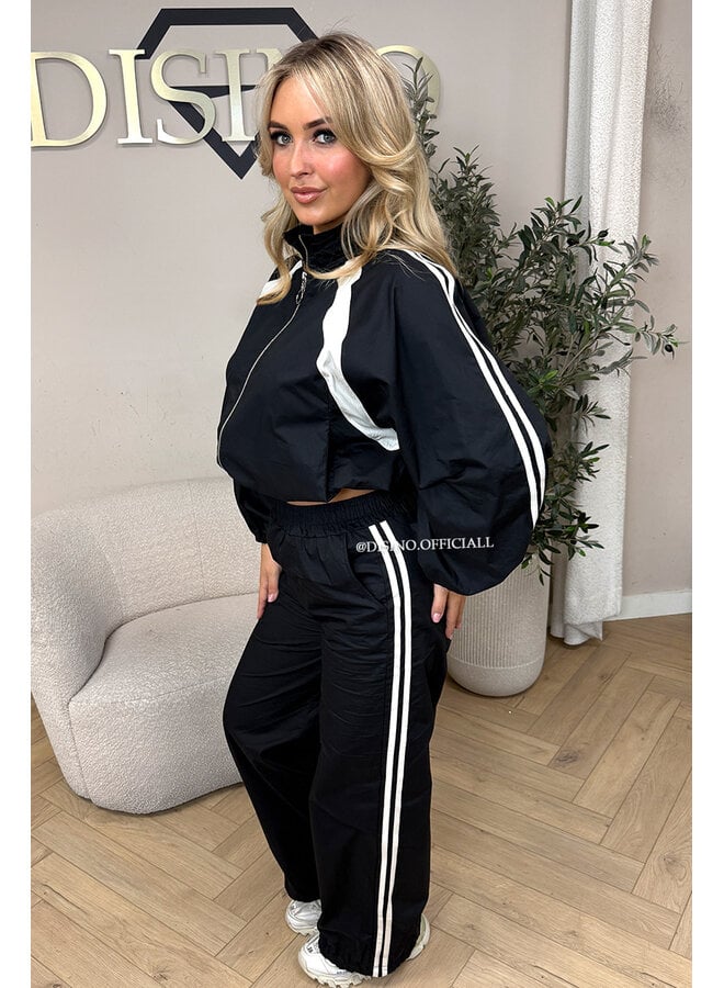 BLACK - 'ALEXIS SET' - STRIPED JOGGER + JACKET SET
