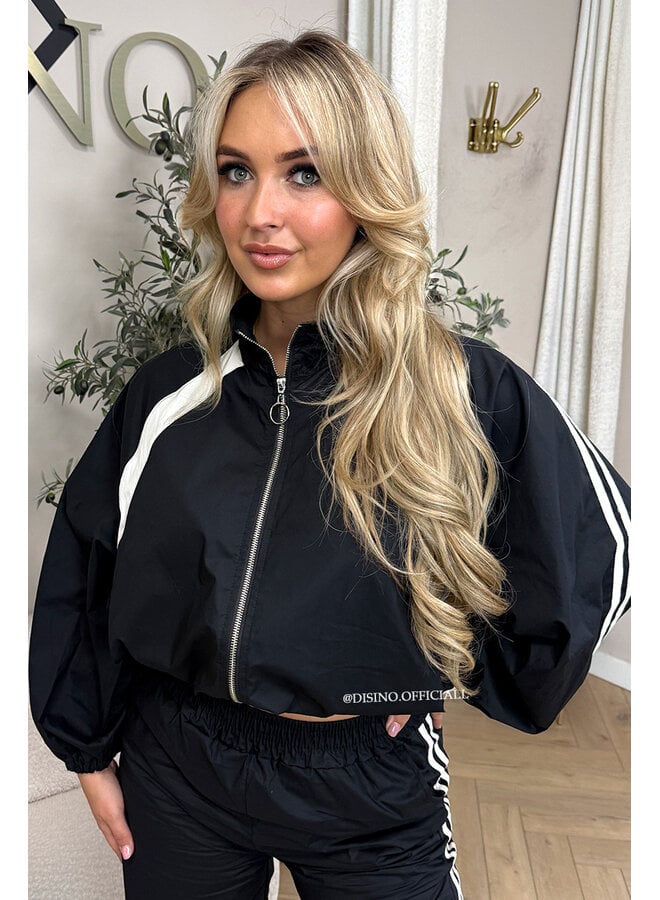 BLACK - 'ALEXIS SET' - STRIPED JOGGER + JACKET SET