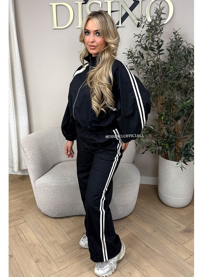 BLACK - 'ALEXIS SET' - STRIPED JOGGER + JACKET SET