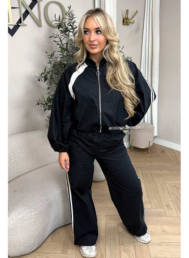 BLACK - 'ALEXIS SET' - STRIPED JOGGER + JACKET SET