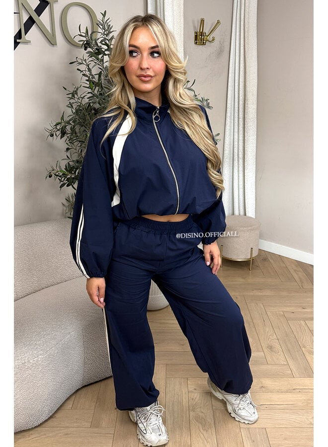NAVY BLUE - 'ALEXIS SET' - STRIPED JOGGER + JACKET SET