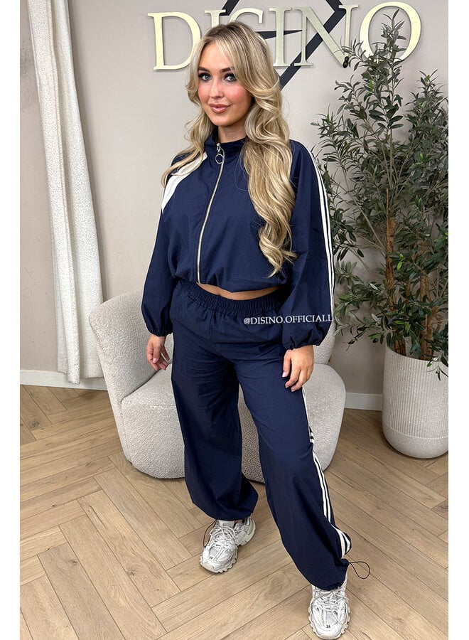 NAVY BLUE - 'ALEXIS SET' - STRIPED JOGGER + JACKET SET