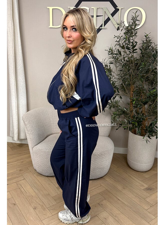 NAVY BLUE - 'ALEXIS SET' - STRIPED JOGGER + JACKET SET