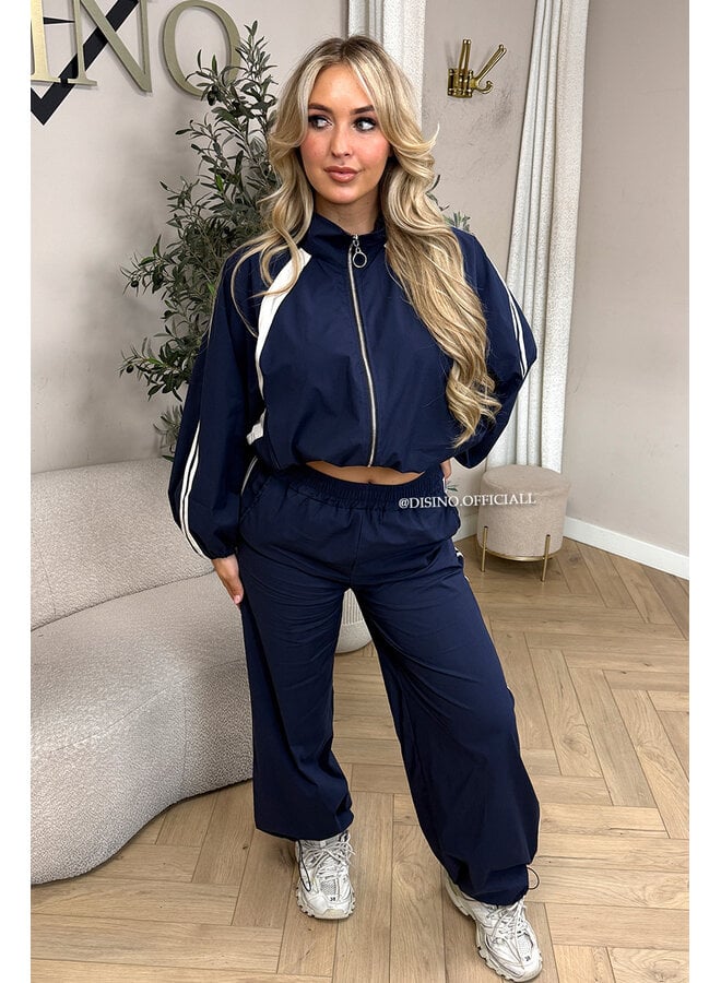 NAVY BLUE - 'ALEXIS SET' - STRIPED JOGGER + JACKET SET