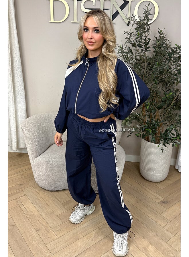 NAVY BLUE - 'ALEXIS SET' - STRIPED JOGGER + JACKET SET