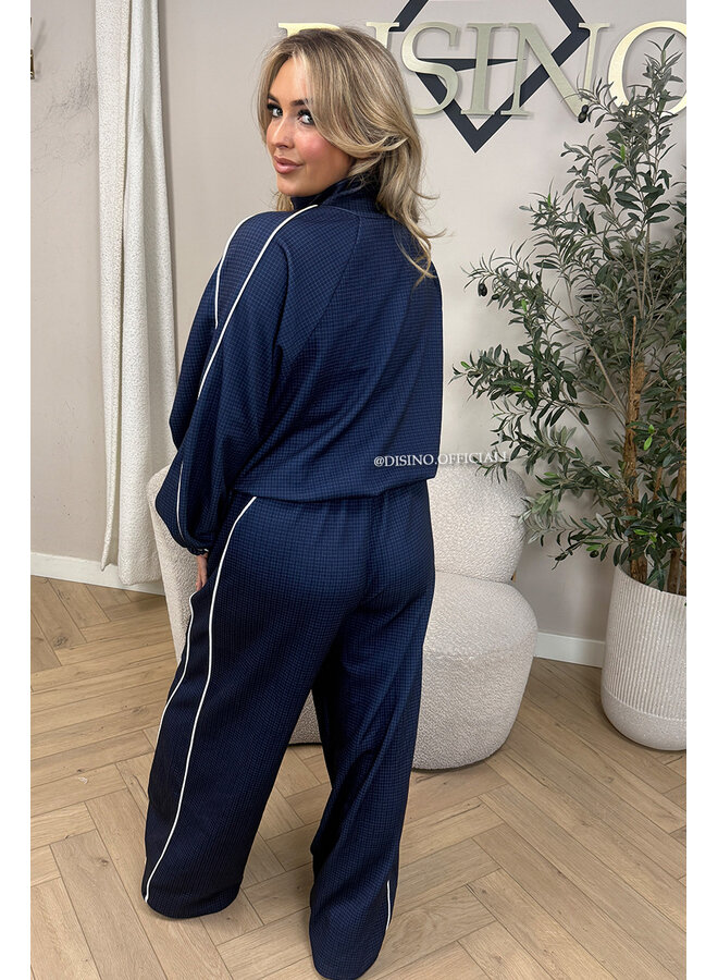 NAVY BLUE - 'CHECKED ZAHRA SET' - SPORTY STRIPES TRACK JACKET + JOGGER SET
