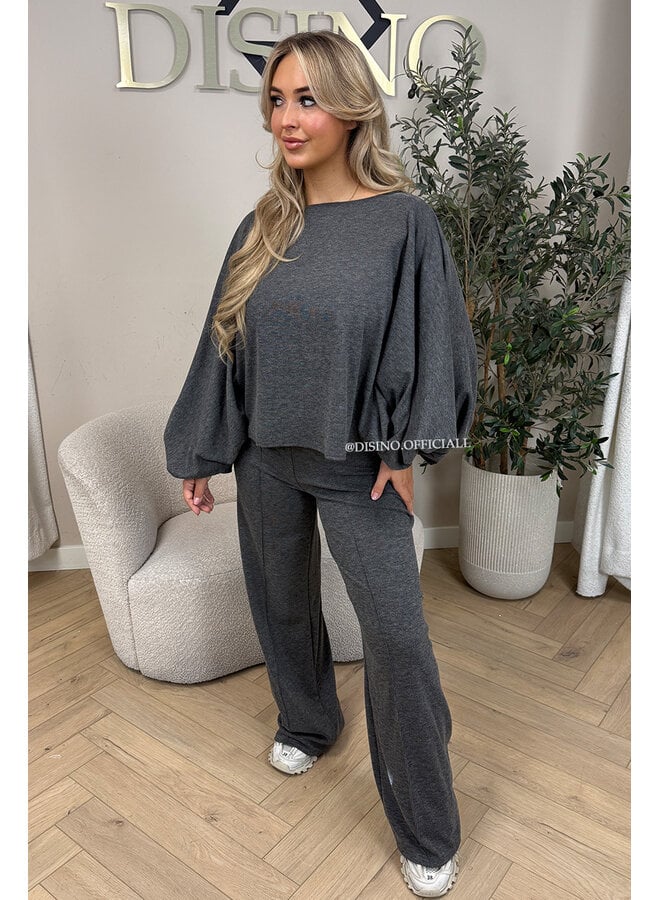 DARK GREY – ‘MAURA SET’ – BATWING TOP + WIDE LEG TROUSERS SET