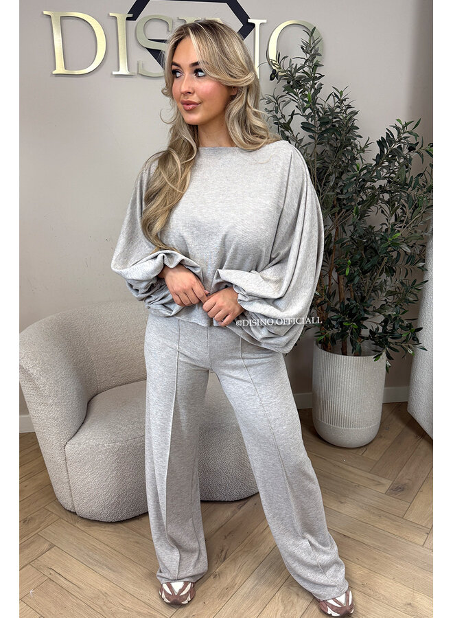 BEIGE – ‘MAURA SET’ – BATWING TOP + WIDE LEG TROUSERS SET