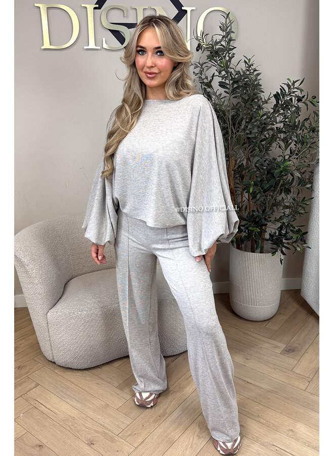 BEIGE – ‘MAURA SET’ – BATWING TOP + WIDE LEG TROUSERS SET