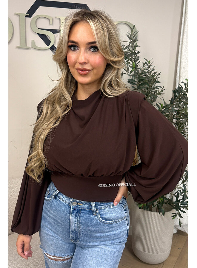 CHOCO – ‘CLARICE TOP’ – DRAPED BALLOON SLEEVE RUCHED TOP