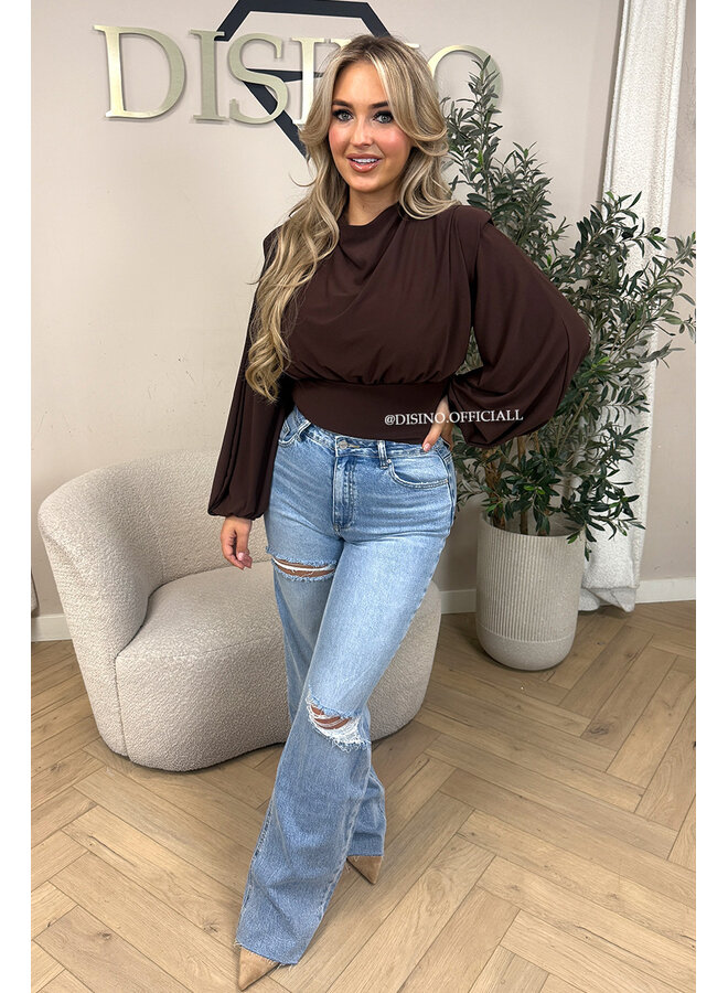 CHOCO – ‘CLARICE TOP’ – DRAPED BALLOON SLEEVE RUCHED TOP