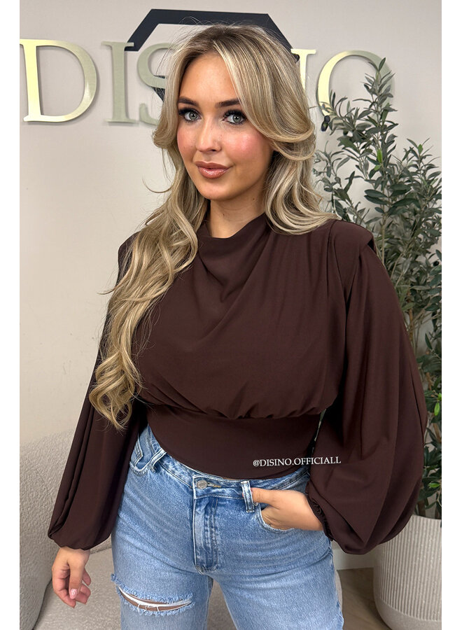 CHOCO – ‘CLARICE TOP’ – DRAPED BALLOON SLEEVE RUCHED TOP
