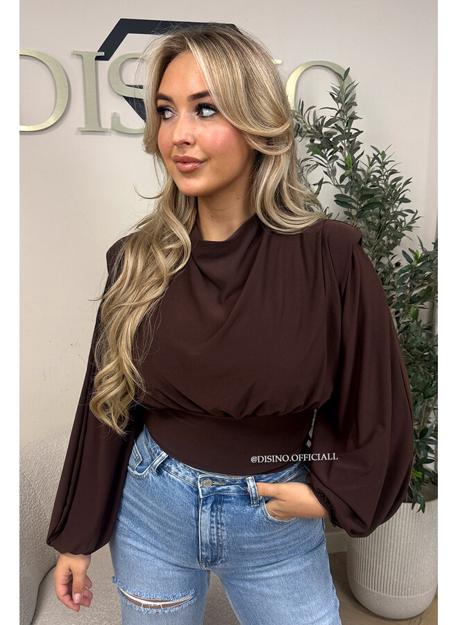 CHOCO – ‘CLARICE TOP’ – DRAPED BALLOON SLEEVE RUCHED TOP