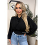 BLACK – ‘CLARICE TOP’ – DRAPED BALLOON SLEEVE RUCHED TOP