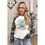 ARMY GREEN - 'ATHLETIC LEAGUE' - OVERSIZED CAMO SLEEVES LONGSLEEVE SWEATER