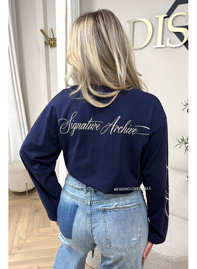 NAVY BLUE - 'SIGNATURE LONGSLEEVE' - PRINTED SLEEVES LONGSLEEVE TOP