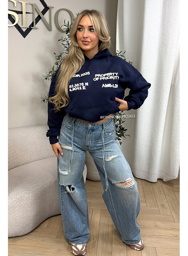 NAVY BLUE - 'AMS-LDN’ HOODIE – SUN FADED NAVY