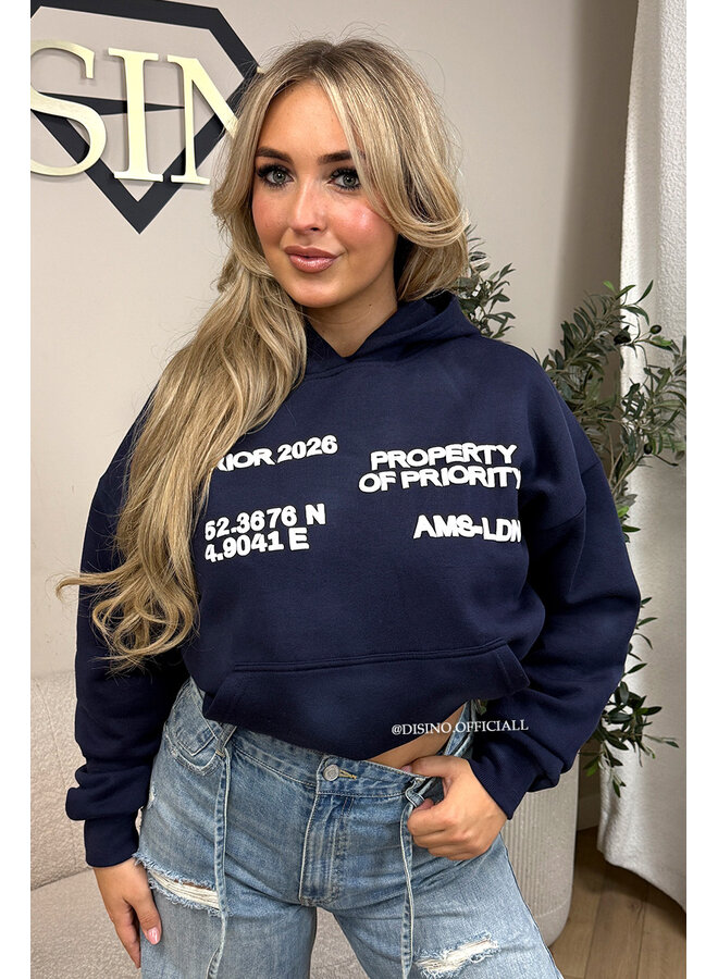 NAVY BLUE - 'AMS-LDN’ HOODIE – SUN FADED NAVY