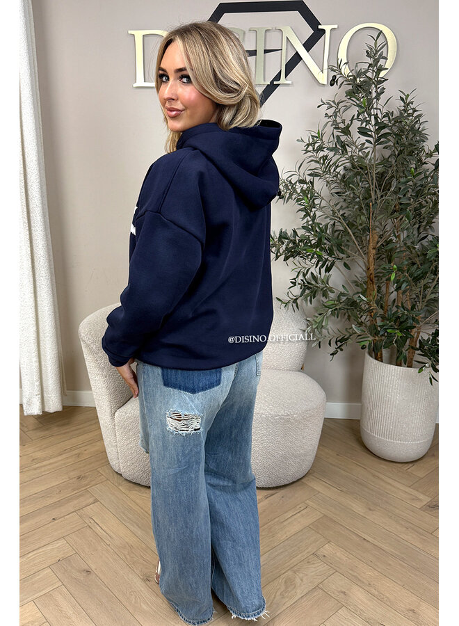 NAVY BLUE - 'AMS-LDN’ HOODIE – SUN FADED NAVY