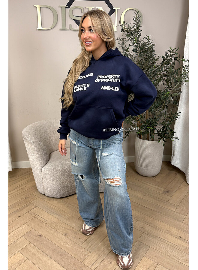 BLUE - 'MEMPHIS JEANS' - DESTROYED BAGGY WIDE LEG JEANS