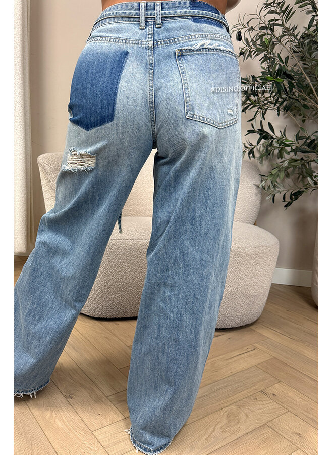BLUE - 'MEMPHIS JEANS' - DESTROYED BAGGY WIDE LEG JEANS