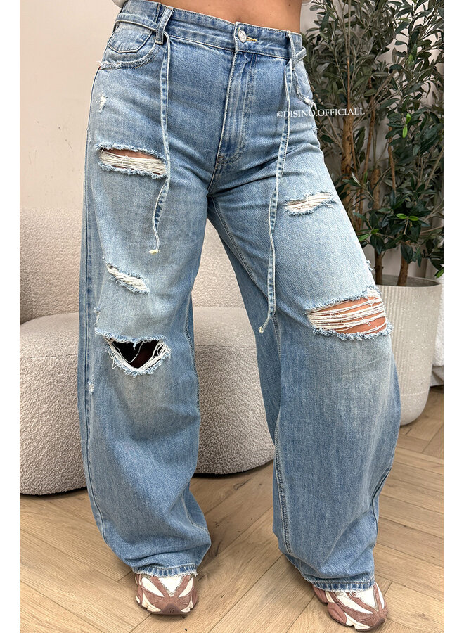 BLUE - 'MEMPHIS JEANS' - DESTROYED BAGGY WIDE LEG JEANS