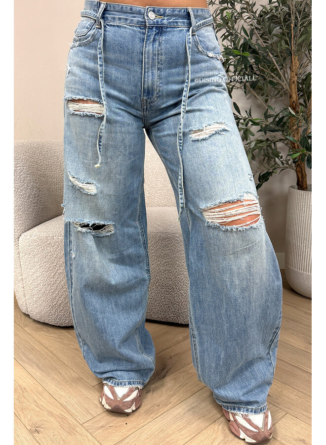 BLUE - 'MEMPHIS JEANS' - DESTROYED BAGGY WIDE LEG JEANS