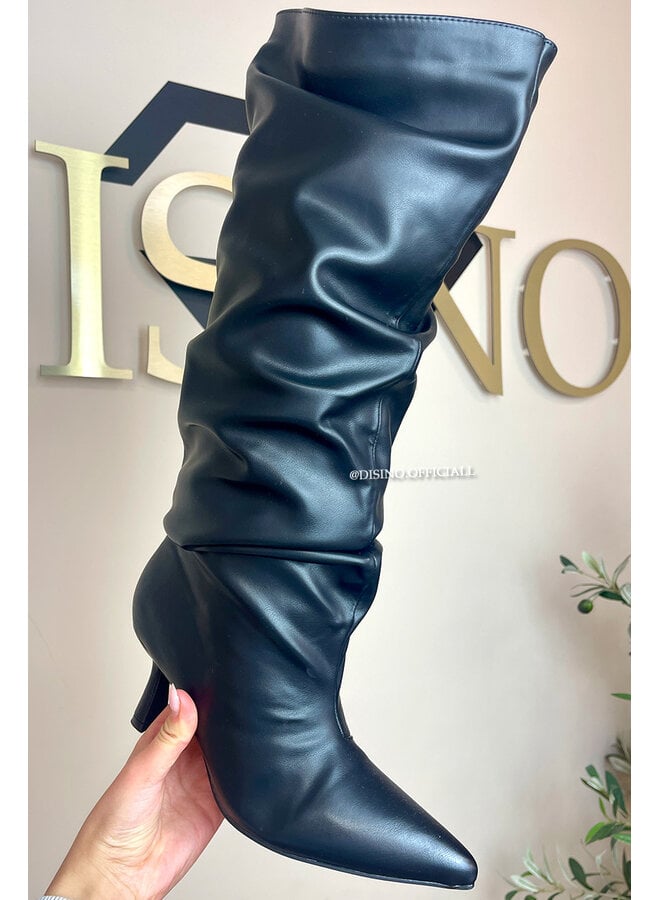 BLACK - 'LEATHER SLOUCHY BOOTS' - PREMIUM QUALITY PERFECT BOOTS