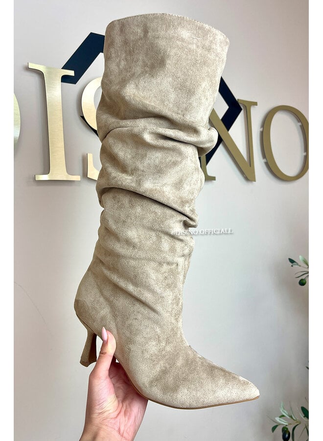 KHAKI - 'SUEDE SLOUCHY BOOTS' - PREMIUM QUALITY PERFECT BOOTS