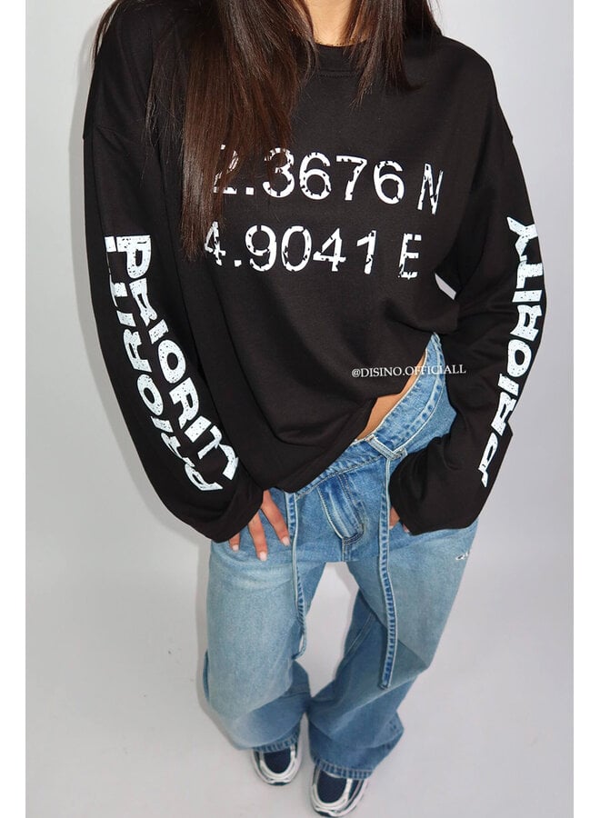 BLACK - 'COORDINATES LONGSLEEVE' - OVERSIZED PRIORITY LONGSLEEVE