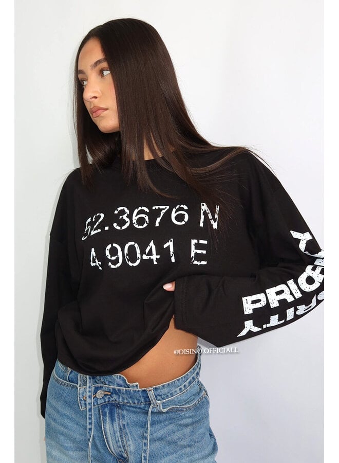 BLACK - 'COORDINATES LONGSLEEVE' - OVERSIZED PRIORITY LONGSLEEVE