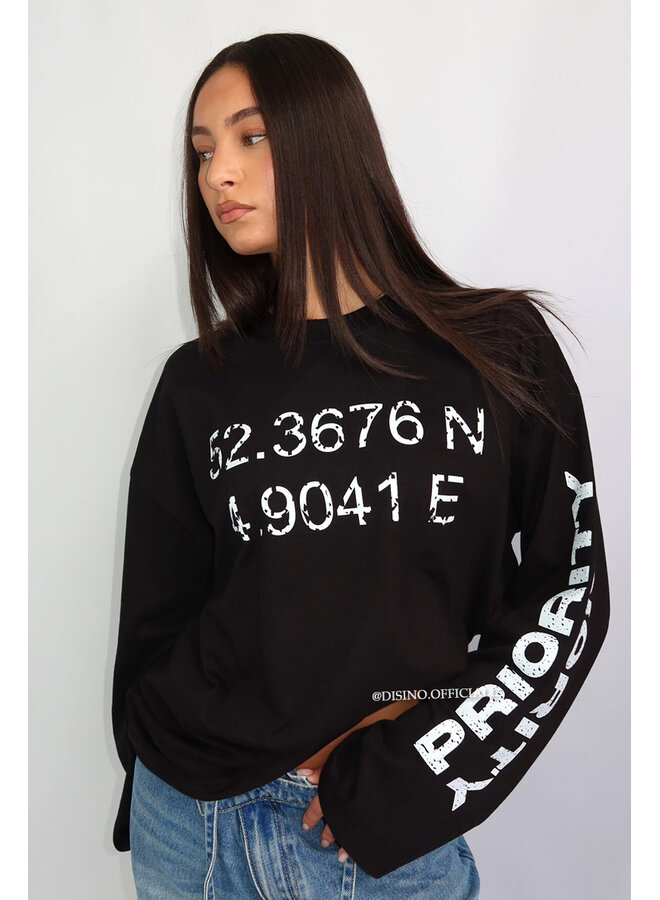 BLACK - 'COORDINATES LONGSLEEVE' - OVERSIZED PRIORITY LONGSLEEVE
