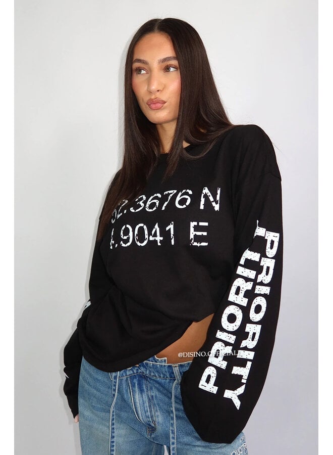 BLACK - 'COORDINATES LONGSLEEVE' - OVERSIZED PRIORITY LONGSLEEVE