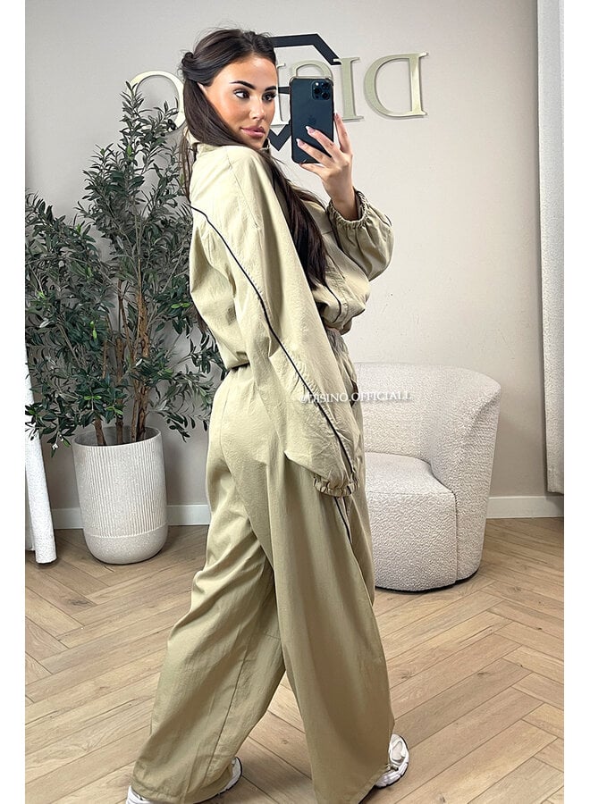 BEIGE - 'JADA SET' - PREMIUM QUALITY STRIPING  WINDBREAKER JACKET + JOGGER SET