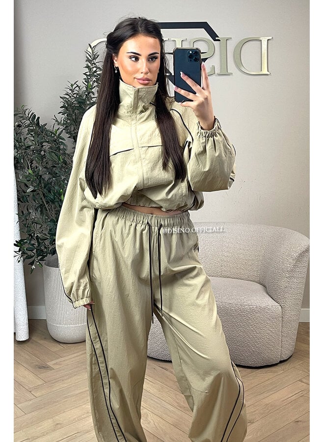 BEIGE - 'JADA SET' - PREMIUM QUALITY STRIPING  WINDBREAKER JACKET + JOGGER SET