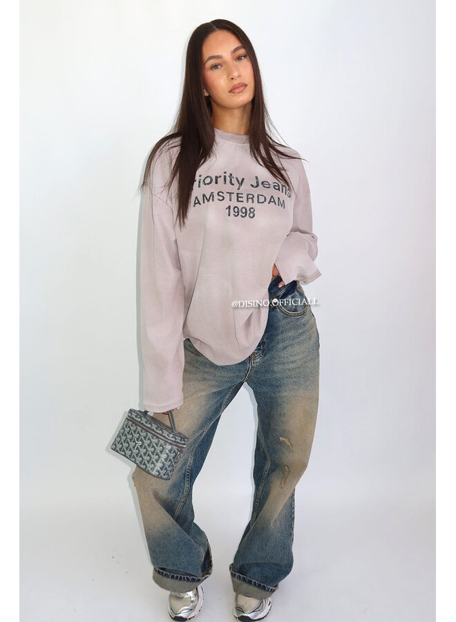 GREY - '1998 AMSTERDAM LONGSLEEVE' - OVERSIZED PRIORITY LONGSLEEVE TOP