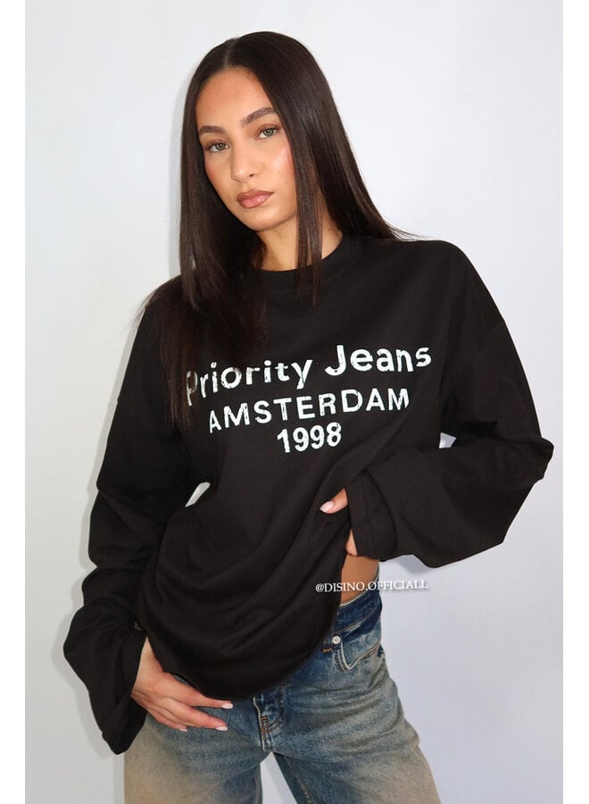 BLACK - '1998 AMSTERDAM LONGSLEEVE' - OVERSIZED PRIORITY LONGSLEEVE TOP