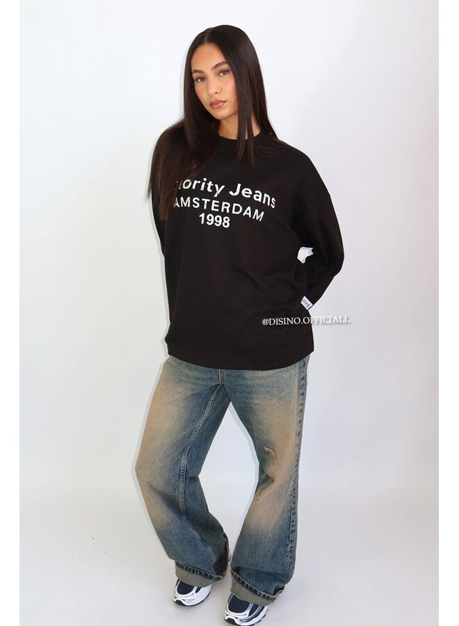 BLACK - '1998 AMSTERDAM LONGSLEEVE' - OVERSIZED PRIORITY LONGSLEEVE TOP