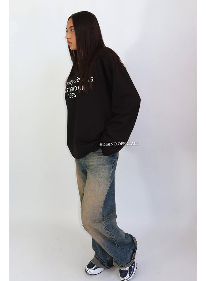 BLACK - '1998 AMSTERDAM LONGSLEEVE' - OVERSIZED PRIORITY LONGSLEEVE TOP