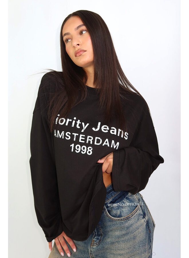 BLACK - '1998 AMSTERDAM LONGSLEEVE' - OVERSIZED PRIORITY LONGSLEEVE TOP