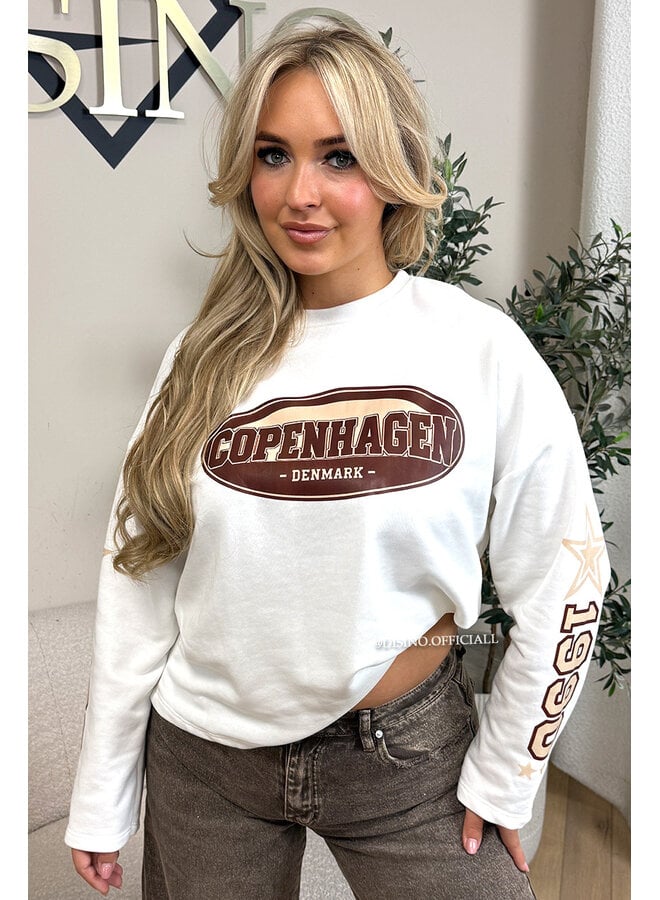 WHITE - 'COPENHAGEN' - OVERSIZED VARSITY SWEATER